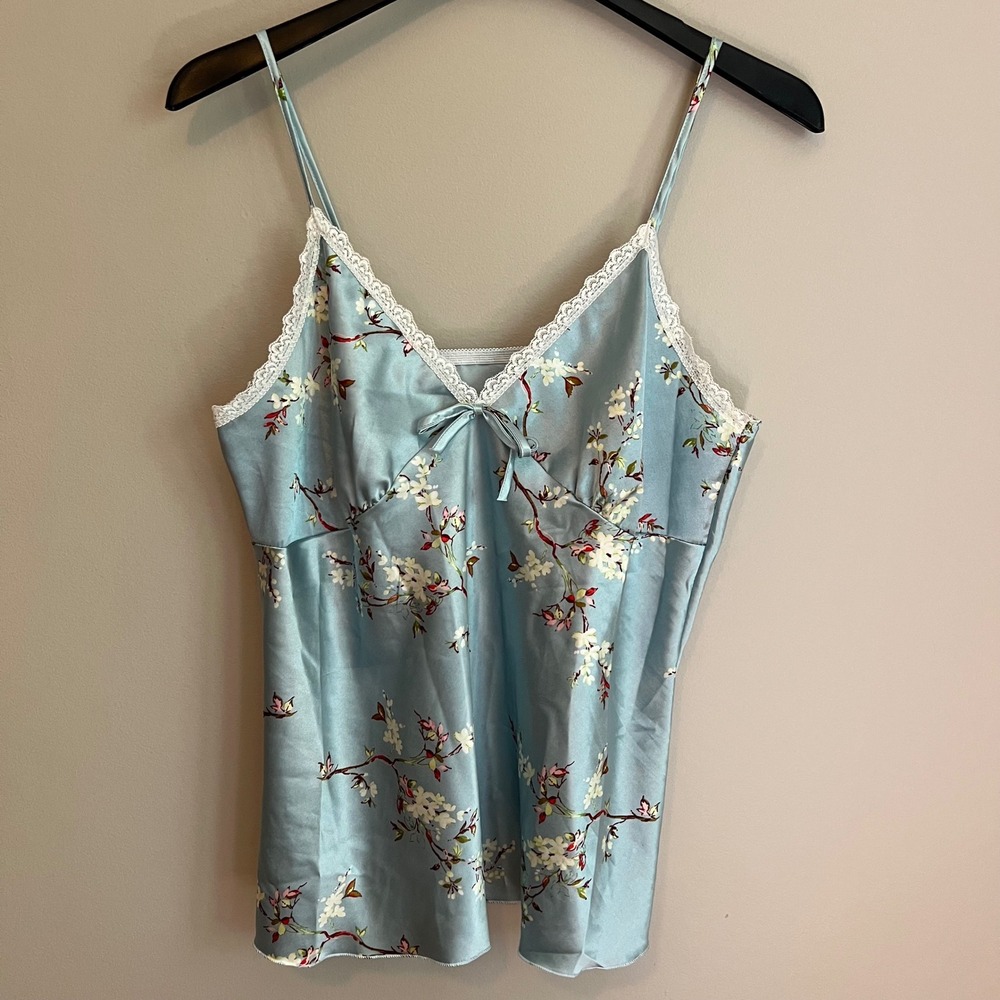 Escalier Floral Fairy Satin Slip Camisole Lace Trim Cherry Blossom Large Soft